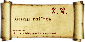 Kubinyi Márta névjegykártya