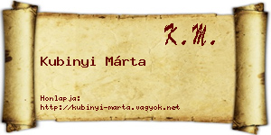 Kubinyi Márta névjegykártya